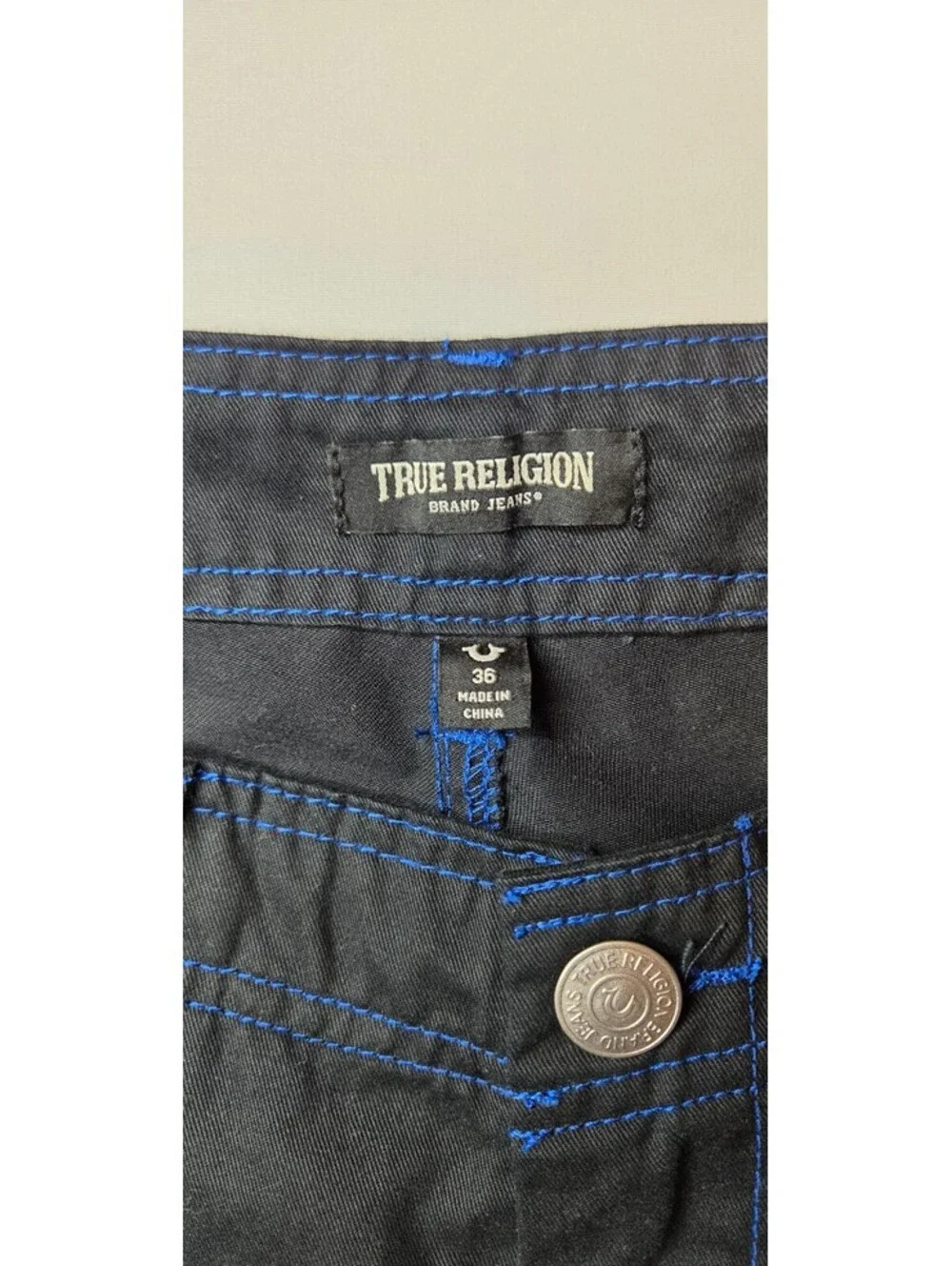 NWT True Religion Men's Jet Black / Pacific Blue Cargo Pants Size 36x32